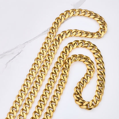Polished 201 Stainless Steel Men's Necklace For Everyday Wear Featuring 18K Real Gold Plated Cuban Link Chain