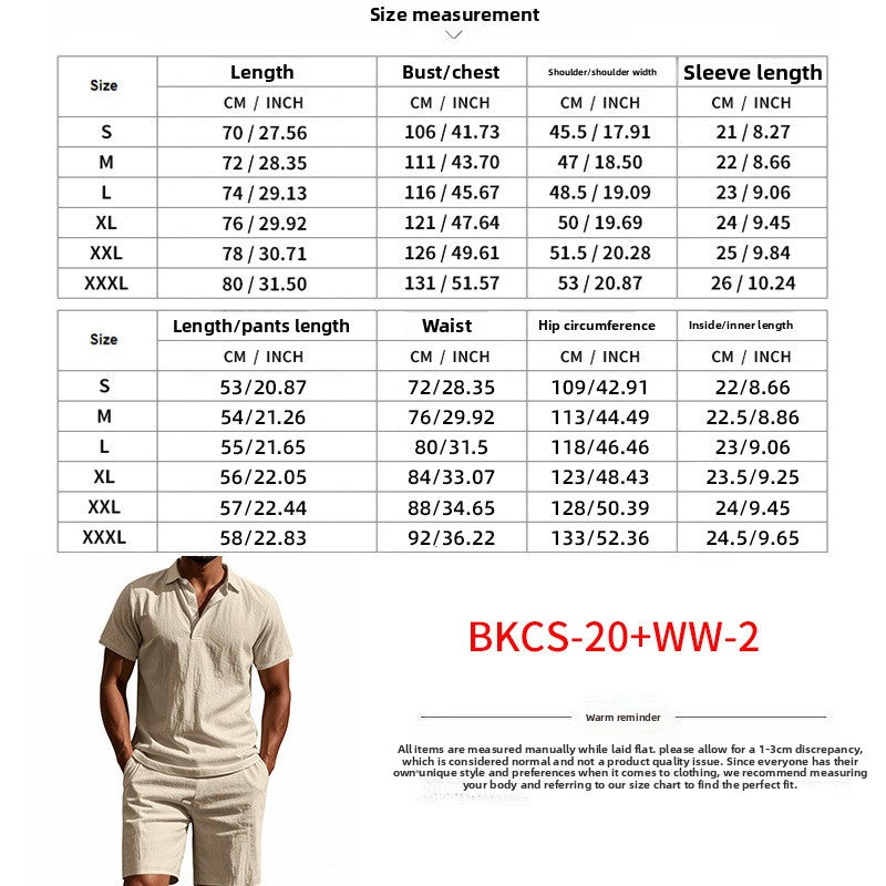 Men's Casual Beach Shorts Co-ord Set In Army Green Linen With Shirt Collar For Comfortable Summer Wear