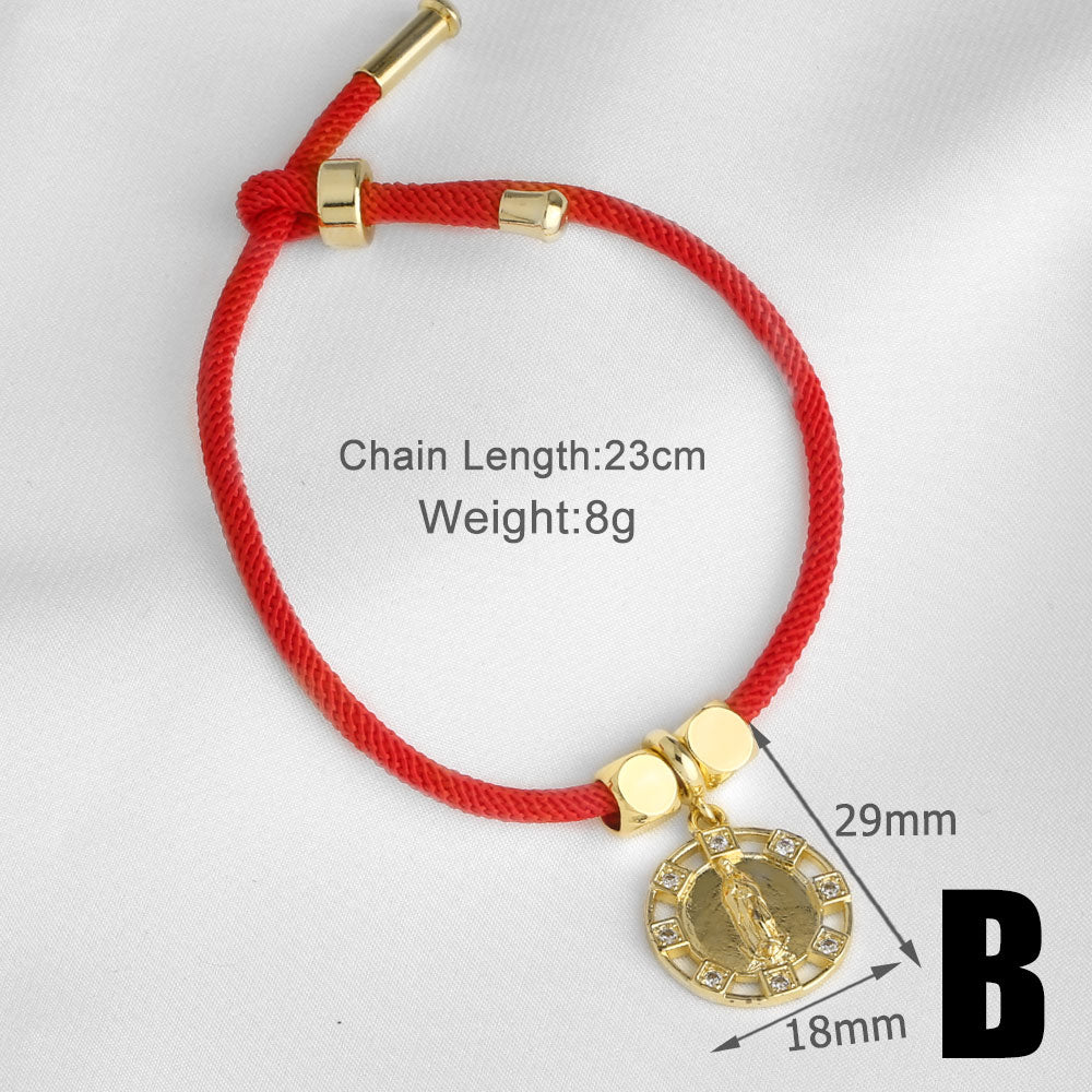 Unisex Copper Cross Bracelet For Everyday Wear Featuring 18K Real Gold Plated Finish With Zircon Inlay And Woven Chain