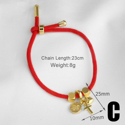 Unisex Copper Cross Bracelet For Everyday Wear Featuring 18K Real Gold Plated Finish With Zircon Inlay And Woven Chain