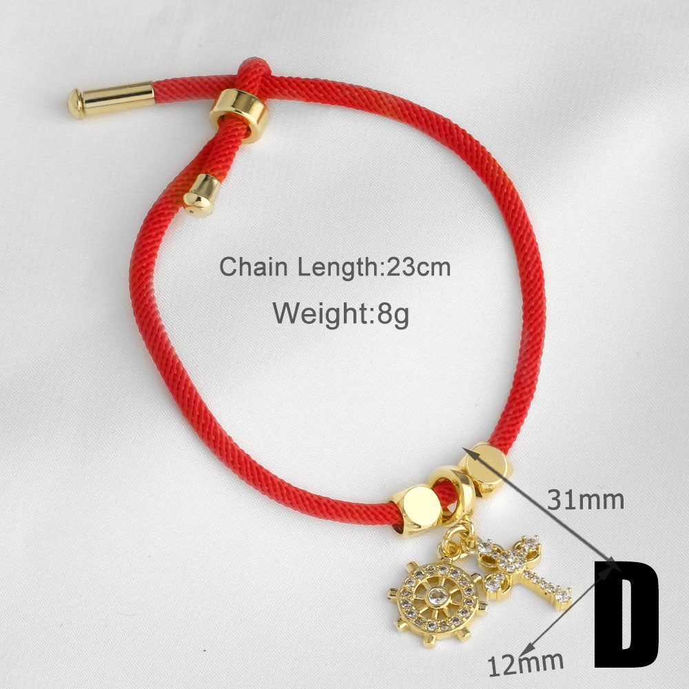 Unisex Copper Cross Bracelet For Everyday Wear Featuring 18K Real Gold Plated Finish With Zircon Inlay And Woven Chain