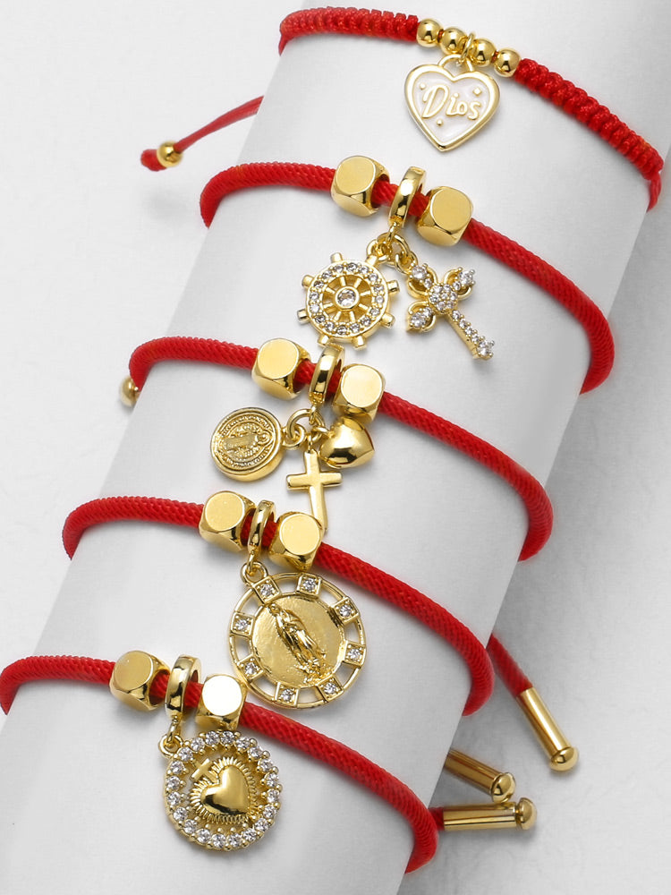 Unisex Copper Cross Bracelet For Everyday Wear Featuring 18K Real Gold Plated Finish With Zircon Inlay And Woven Chain