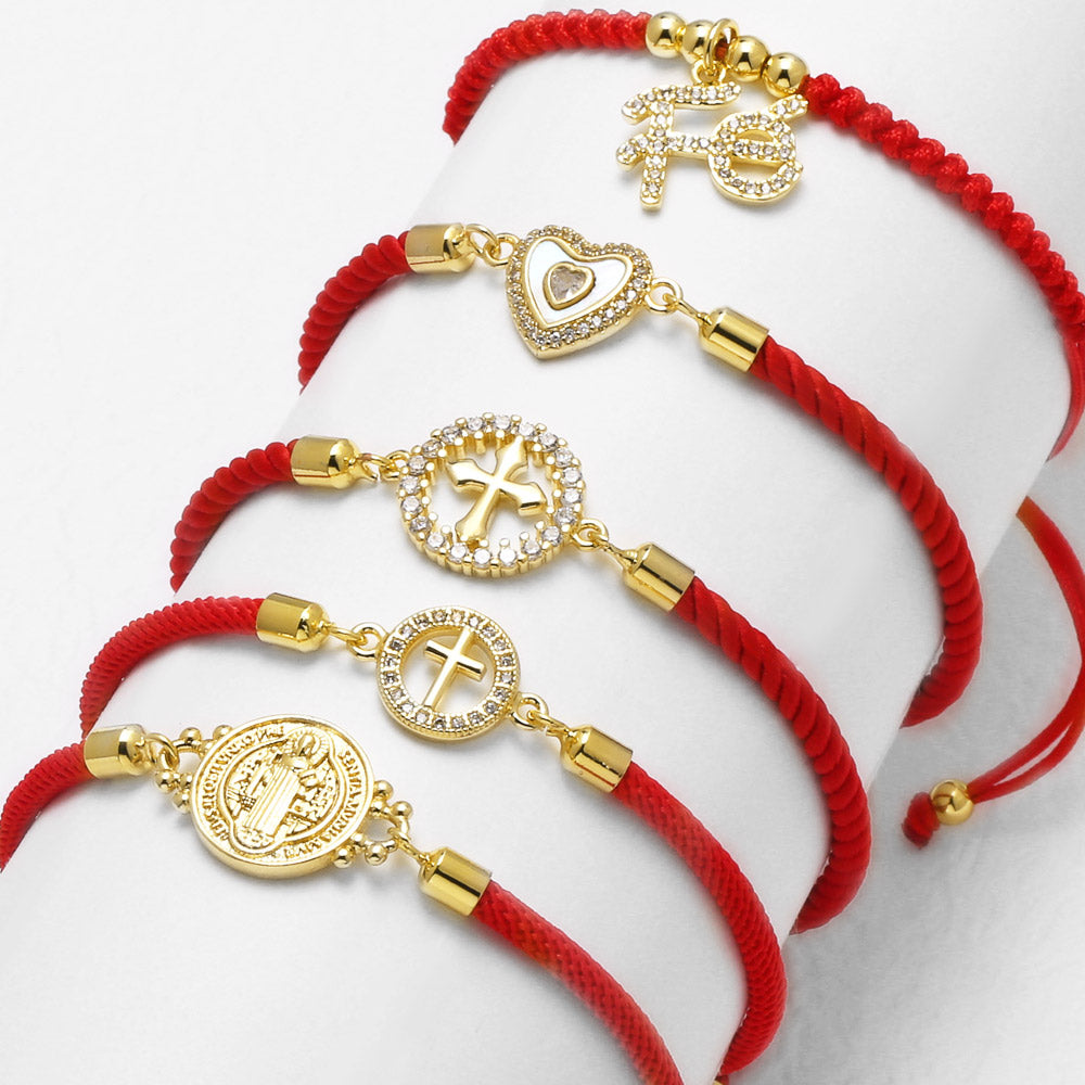 Heart Shape Unisex Copper Bracelet For Everyday Wear, 18K Real Gold Plated With Zircon Inlay On Woven Chain
