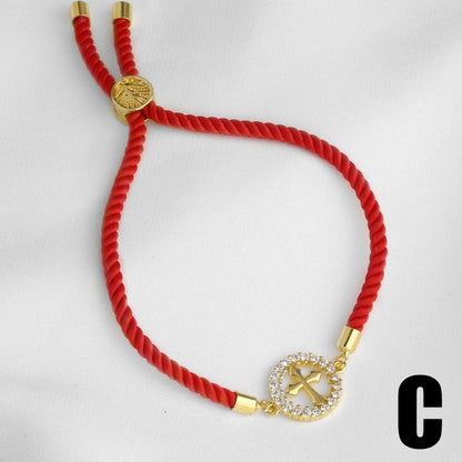 Heart Shape Unisex Copper Bracelet For Everyday Wear, 18K Real Gold Plated With Zircon Inlay On Woven Chain