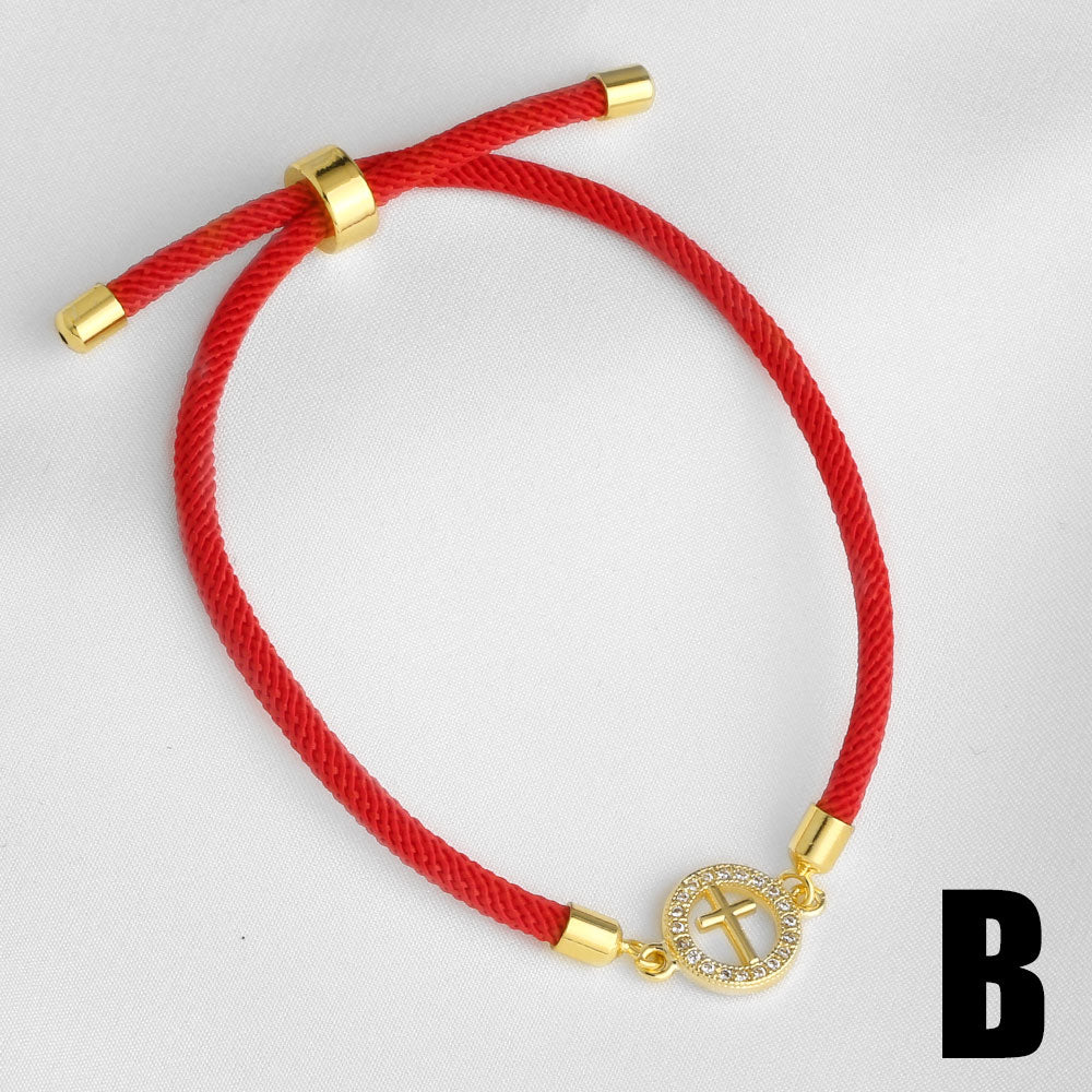 Heart Shape Unisex Copper Bracelet For Everyday Wear, 18K Real Gold Plated With Zircon Inlay On Woven Chain