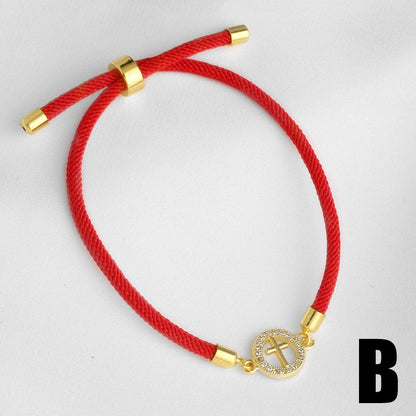 Heart Shape Unisex Copper Bracelet For Everyday Wear, 18K Real Gold Plated With Zircon Inlay On Woven Chain