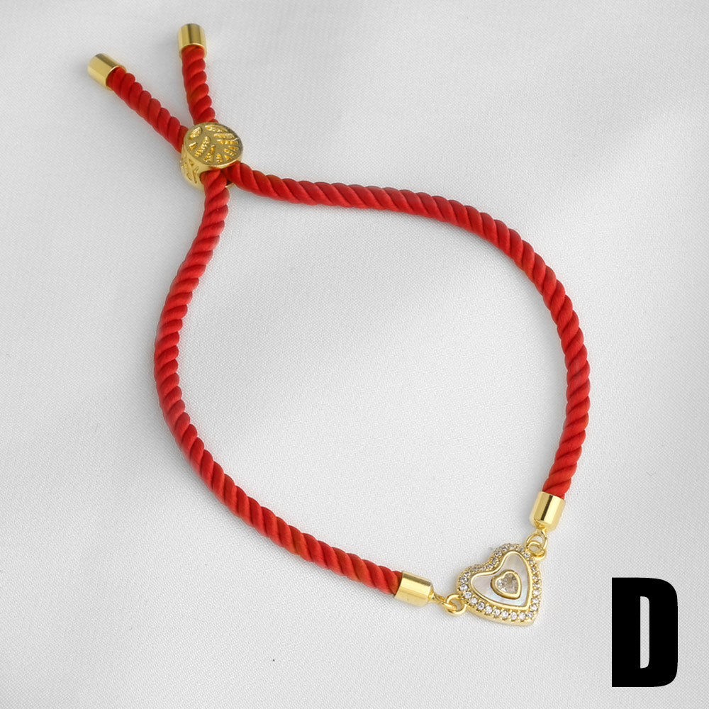 Heart Shape Unisex Copper Bracelet For Everyday Wear, 18K Real Gold Plated With Zircon Inlay On Woven Chain