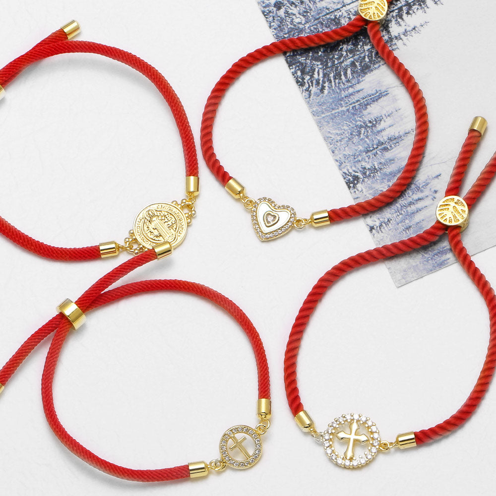 Heart Shape Unisex Copper Bracelet For Everyday Wear, 18K Real Gold Plated With Zircon Inlay On Woven Chain