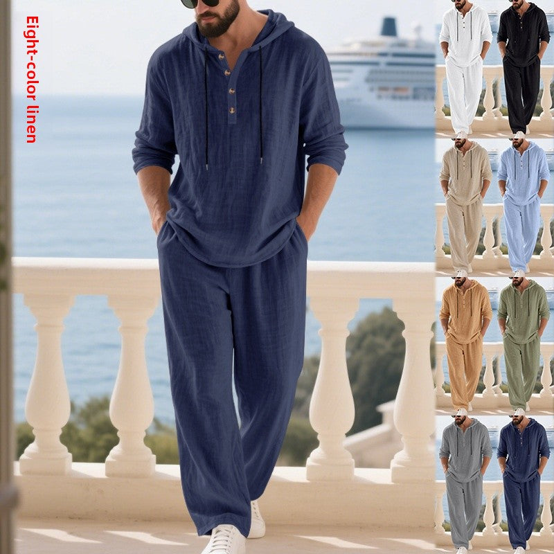 Men's Casual Linen Pants Co-ord Set In Army Green, Perfect For Everyday Casual Wear