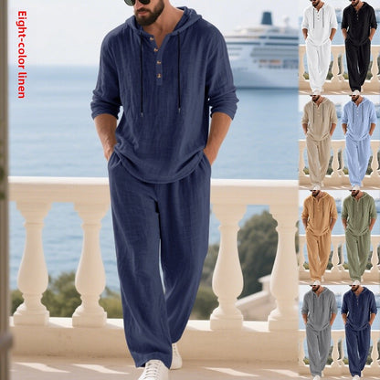 Men's Casual Linen Pants Co-ord Set In Army Green, Perfect For Everyday Casual Wear