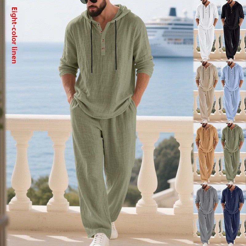 Men's Casual Linen Pants Co-ord Set In Army Green, Perfect For Everyday Casual Wear