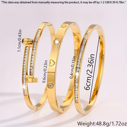 Bohemian Heart Shape Bangle For Super Bowl Featuring 304 Stainless Steel With 18K Real Gold Plated And Zircon Inlay