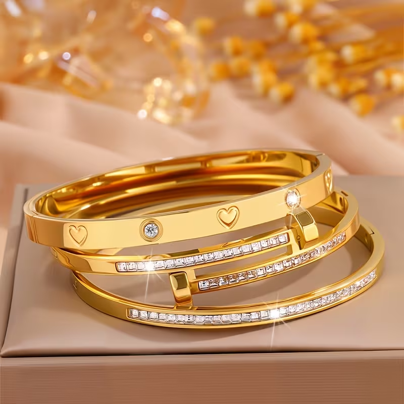 Bohemian Heart Shape Bangle For Super Bowl Featuring 304 Stainless Steel With 18K Real Gold Plated And Zircon Inlay