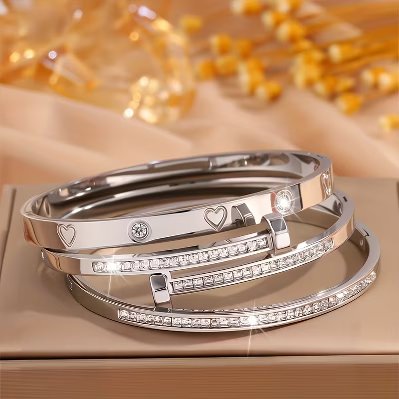 Bohemian Heart Shape Bangle For Super Bowl Featuring 304 Stainless Steel With 18K Real Gold Plated And Zircon Inlay