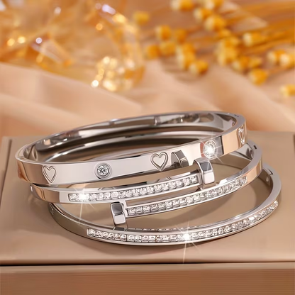 Bohemian Heart Shape Bangle For Super Bowl Featuring 304 Stainless Steel With 18K Real Gold Plated And Zircon Inlay