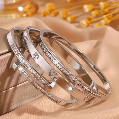 Bohemian Heart Shape Bangle For Super Bowl Featuring 304 Stainless Steel With 18K Real Gold Plated And Zircon Inlay