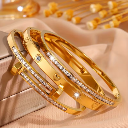 Bohemian Heart Shape Bangle For Super Bowl Featuring 304 Stainless Steel With 18K Real Gold Plated And Zircon Inlay