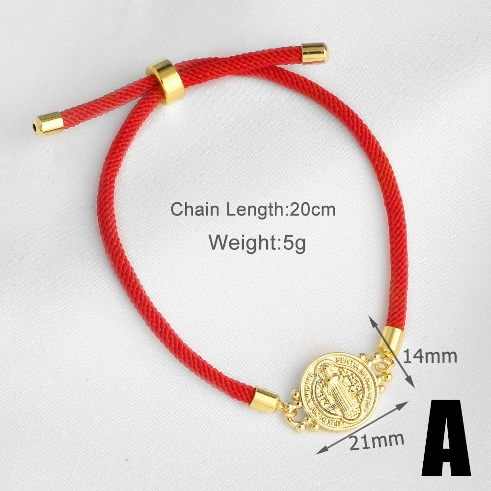 Heart Shape Unisex Copper Bracelet For Everyday Wear, 18K Real Gold Plated With Zircon Inlay On Woven Chain