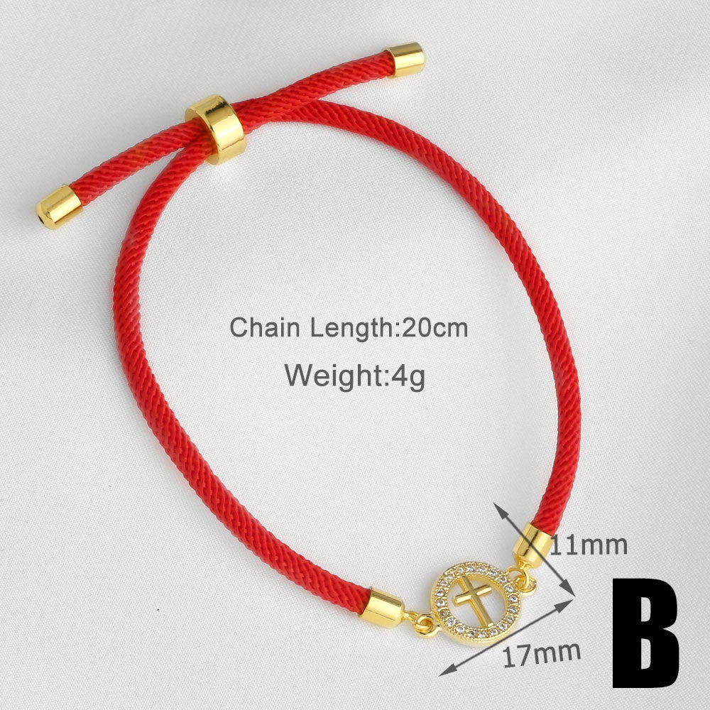 Heart Shape Unisex Copper Bracelet For Everyday Wear, 18K Real Gold Plated With Zircon Inlay On Woven Chain