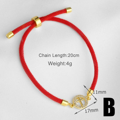 Heart Shape Unisex Copper Bracelet For Everyday Wear, 18K Real Gold Plated With Zircon Inlay On Woven Chain