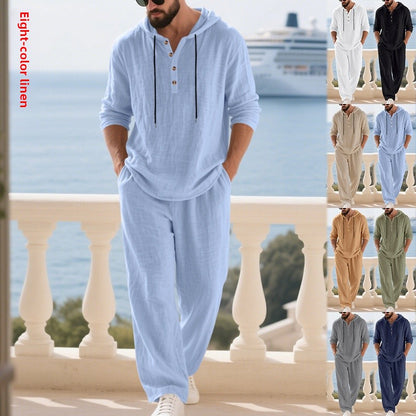 Men's Casual Linen Pants Co-ord Set In Army Green, Perfect For Everyday Casual Wear