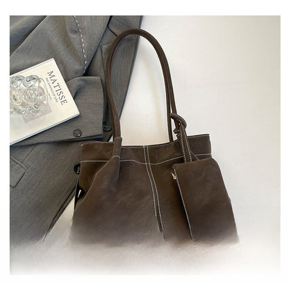 Women’s Square PU Leather Tote Bag With Sewing Thread Detail, Featuring Single Shoulder Strap