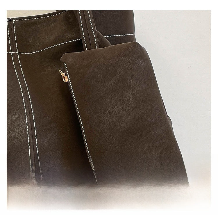 Women’s Square PU Leather Tote Bag With Sewing Thread Detail, Featuring Single Shoulder Strap