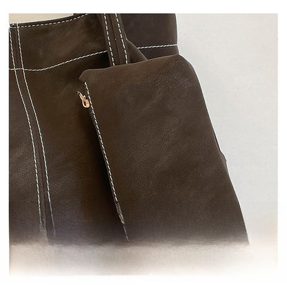 Women’s Square PU Leather Tote Bag With Sewing Thread Detail, Featuring Single Shoulder Strap