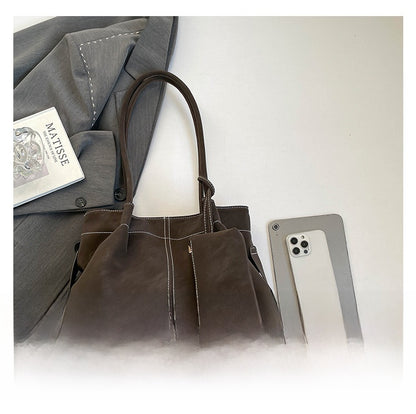 Women’s Square PU Leather Tote Bag With Sewing Thread Detail, Featuring Single Shoulder Strap