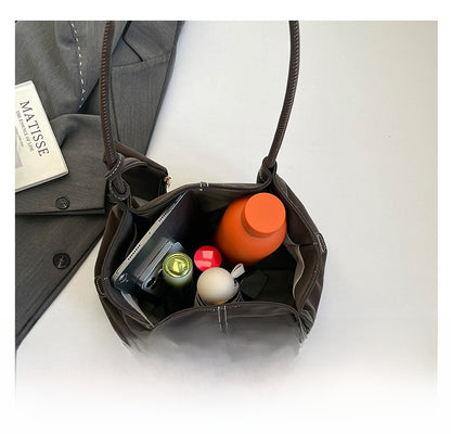 Women’s Square PU Leather Tote Bag With Sewing Thread Detail, Featuring Single Shoulder Strap