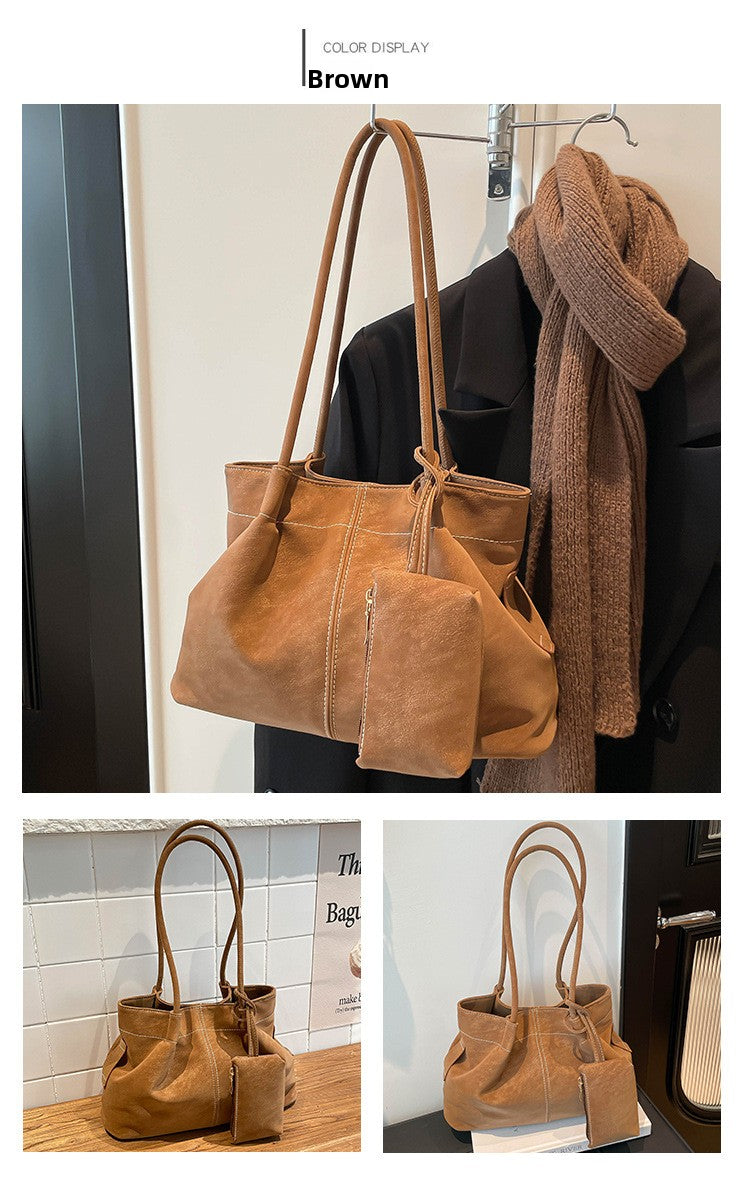 Women’s Square PU Leather Tote Bag With Sewing Thread Detail, Featuring Single Shoulder Strap