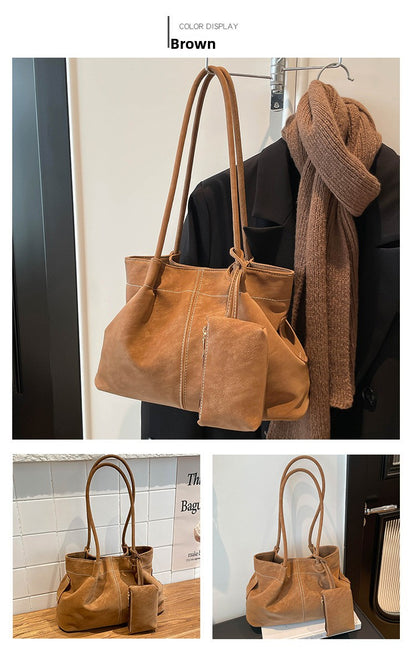 Women’s Square PU Leather Tote Bag With Sewing Thread Detail, Featuring Single Shoulder Strap