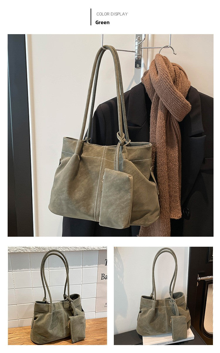 Women’s Square PU Leather Tote Bag With Sewing Thread Detail, Featuring Single Shoulder Strap