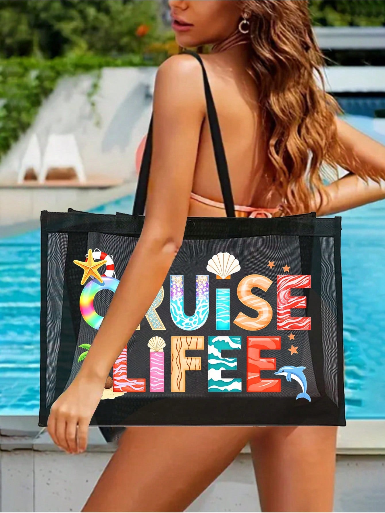 Women’s Square Cosmetic Bag With Animal Print Design, Made Of Durable Net Material
