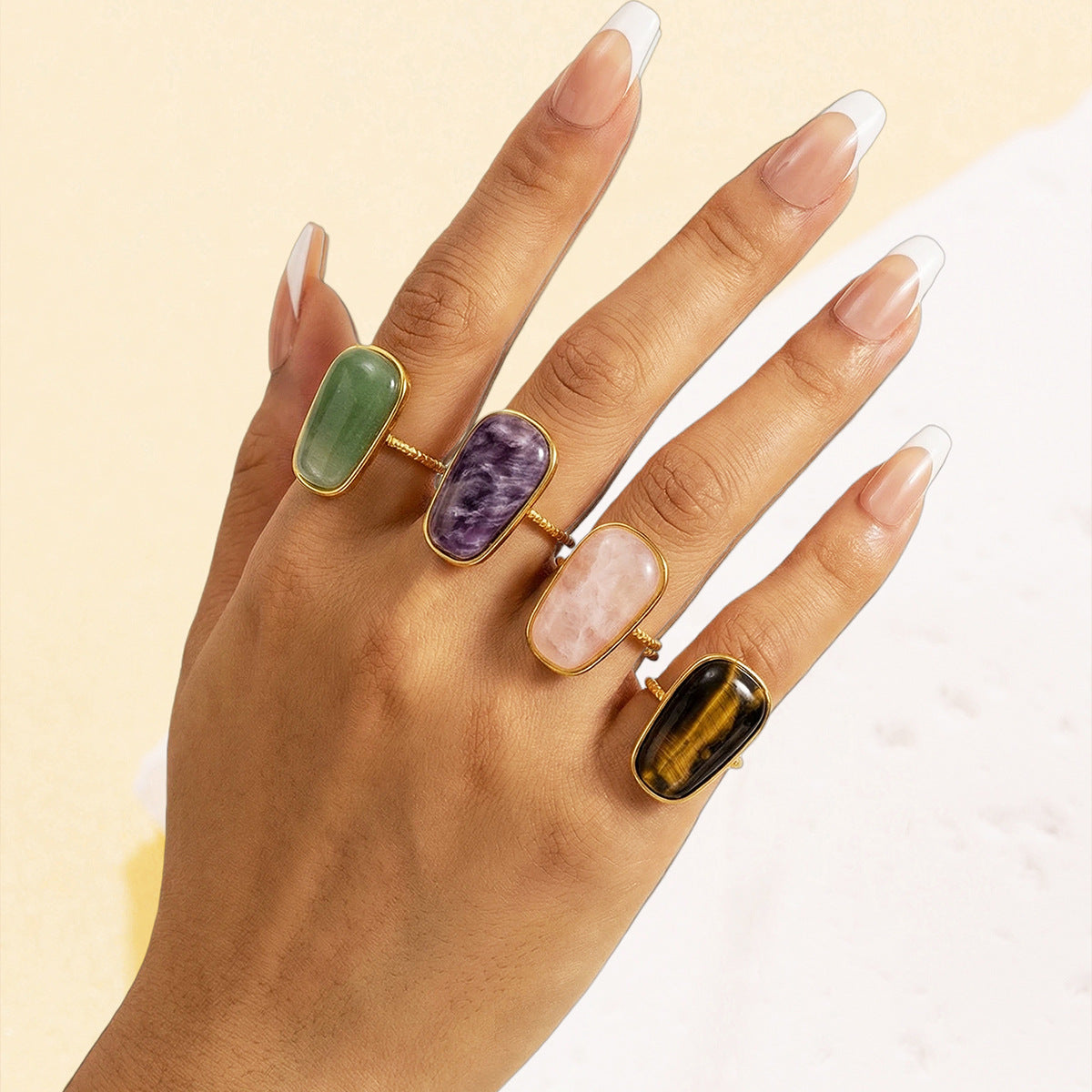Retro Geometric Ring For Women Featuring Natural Stone With February Birthstone Amethyst Inlay