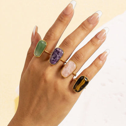 Retro Geometric Ring For Women Featuring Natural Stone With February Birthstone Amethyst Inlay