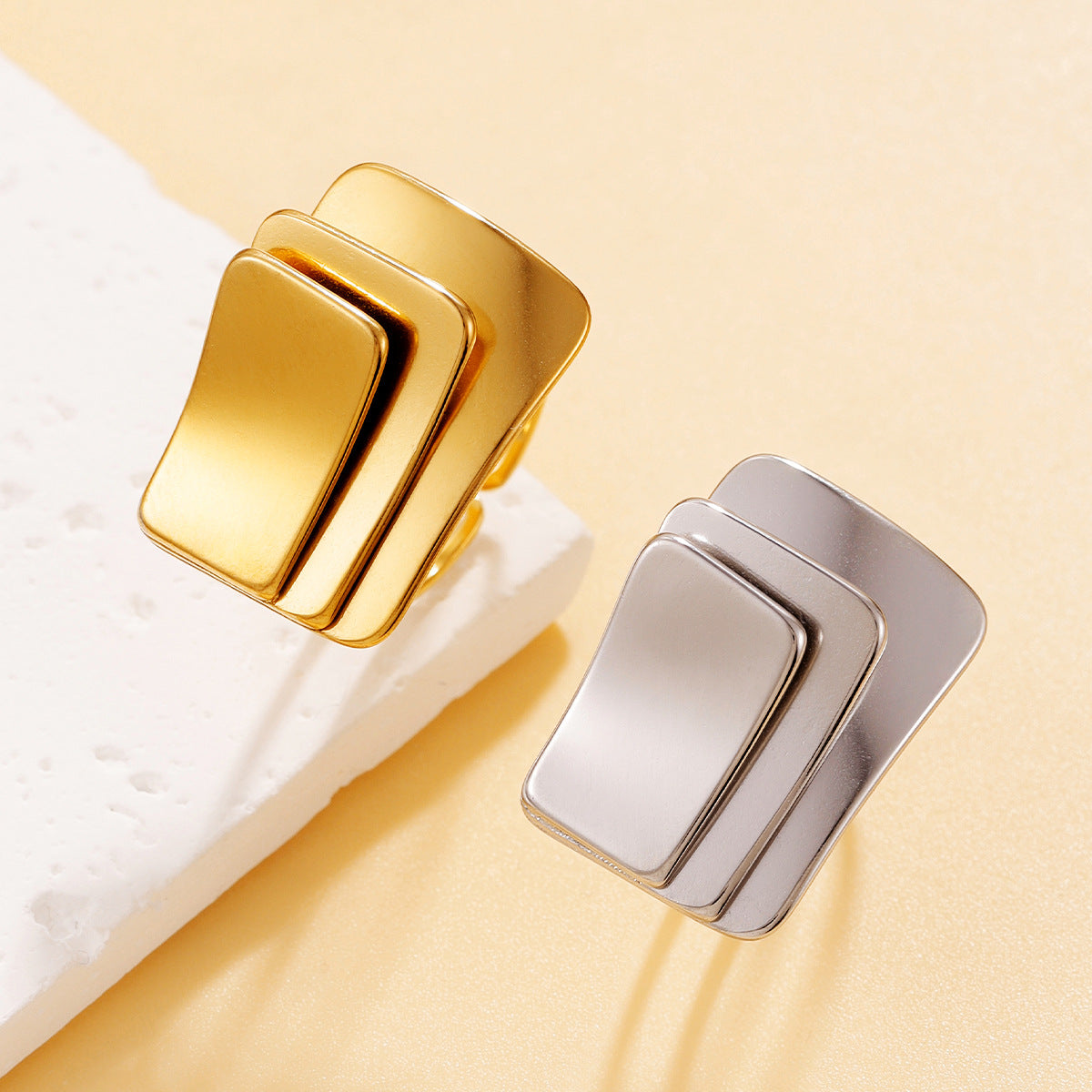 Rectangle Ring For Women In Golden, Perfect For Winter Wear
