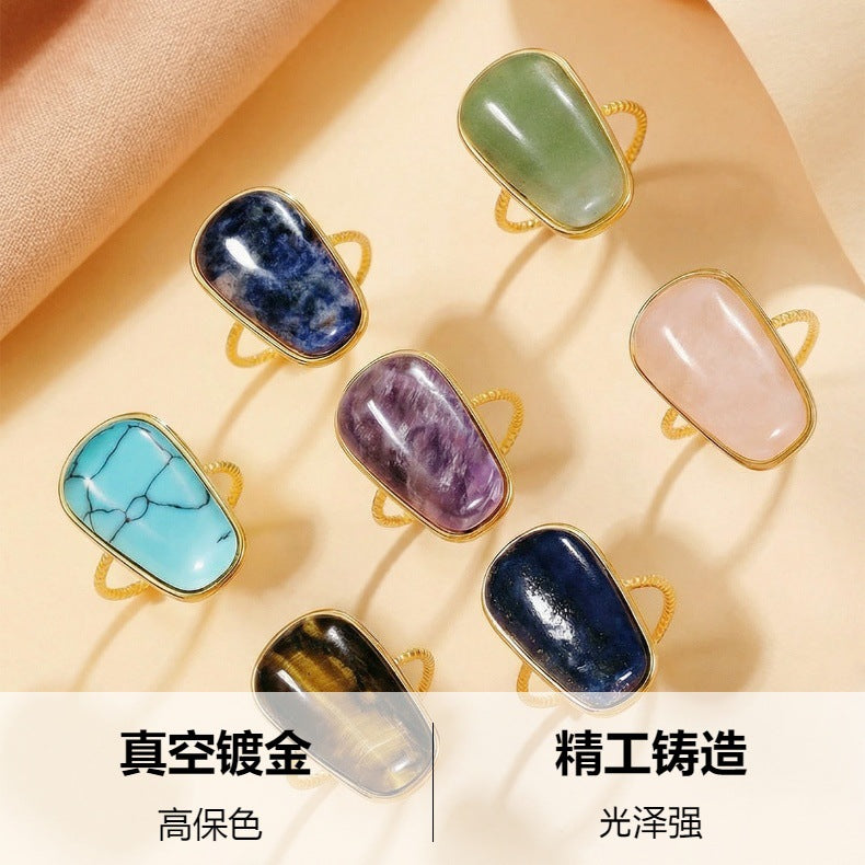 Retro Geometric Ring For Women Featuring Natural Stone With February Birthstone Amethyst Inlay