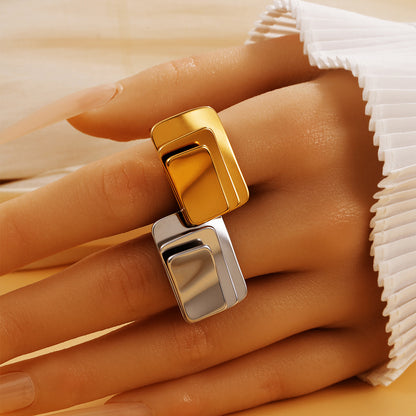 Rectangle Ring For Women In Golden, Perfect For Winter Wear