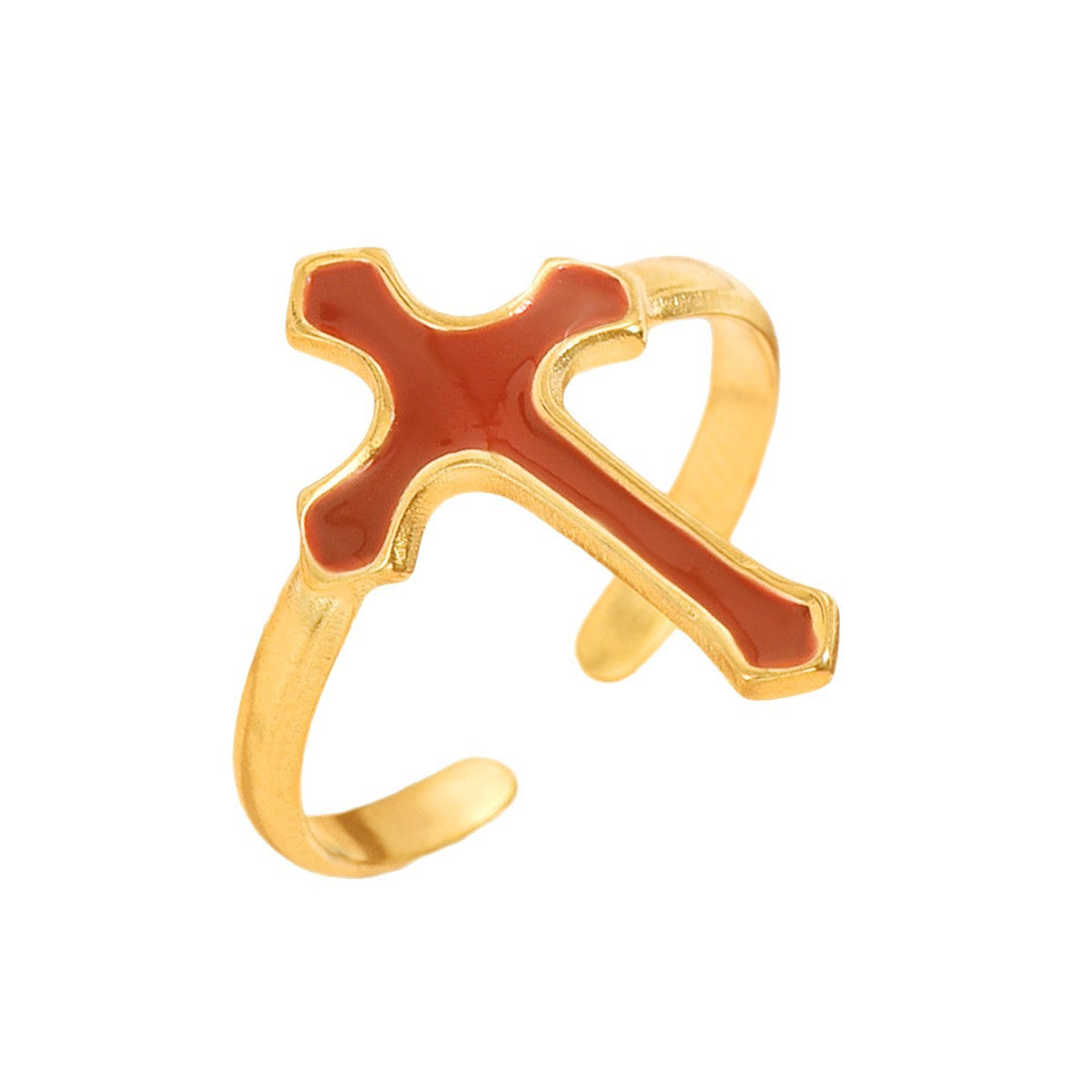 Punk Style Women’s Cross Ring With Black Enamel Finish, Perfect For Bold Fashion Statements