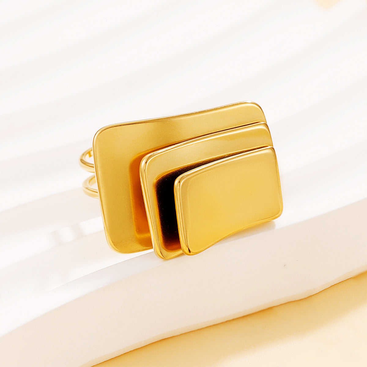 Rectangle Ring For Women In Golden, Perfect For Winter Wear