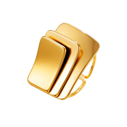 Rectangle Ring For Women In Golden, Perfect For Winter Wear