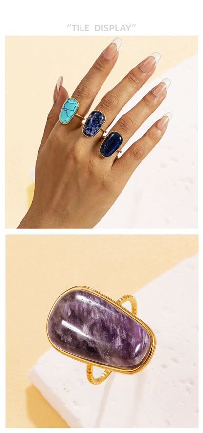 Retro Geometric Ring For Women Featuring Natural Stone With February Birthstone Amethyst Inlay