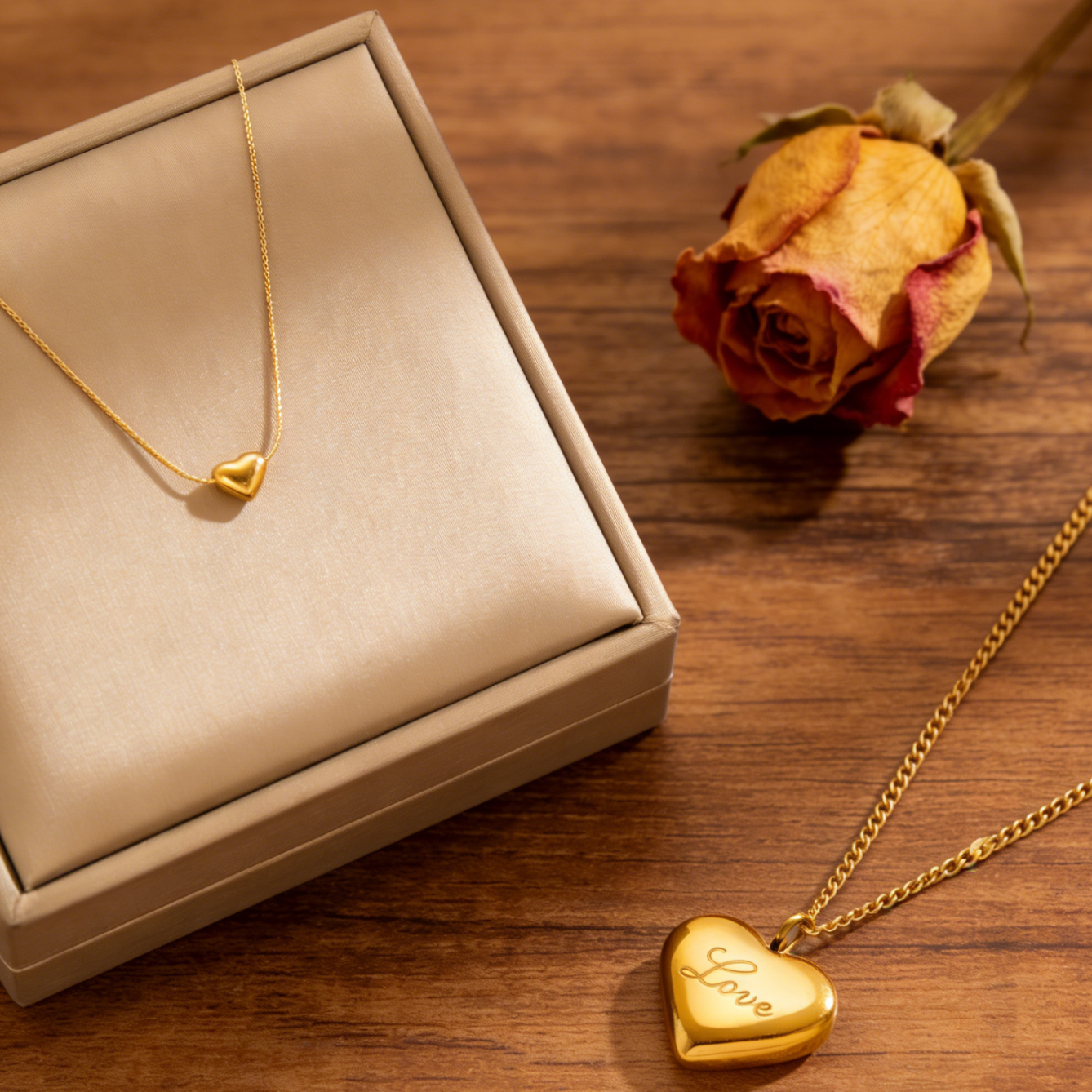 Heart Shape Necklace For Women Featuring Three-dimensional Design In 304 Stainless Steel With 18K Real Gold Plated O Chain