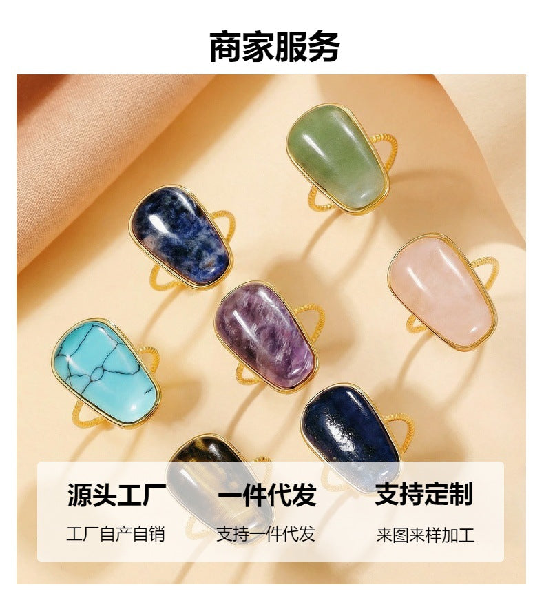 Retro Geometric Ring For Women Featuring Natural Stone With February Birthstone Amethyst Inlay