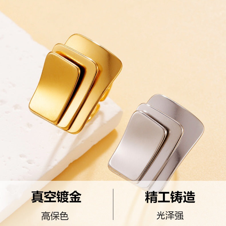Rectangle Ring For Women In Golden, Perfect For Winter Wear