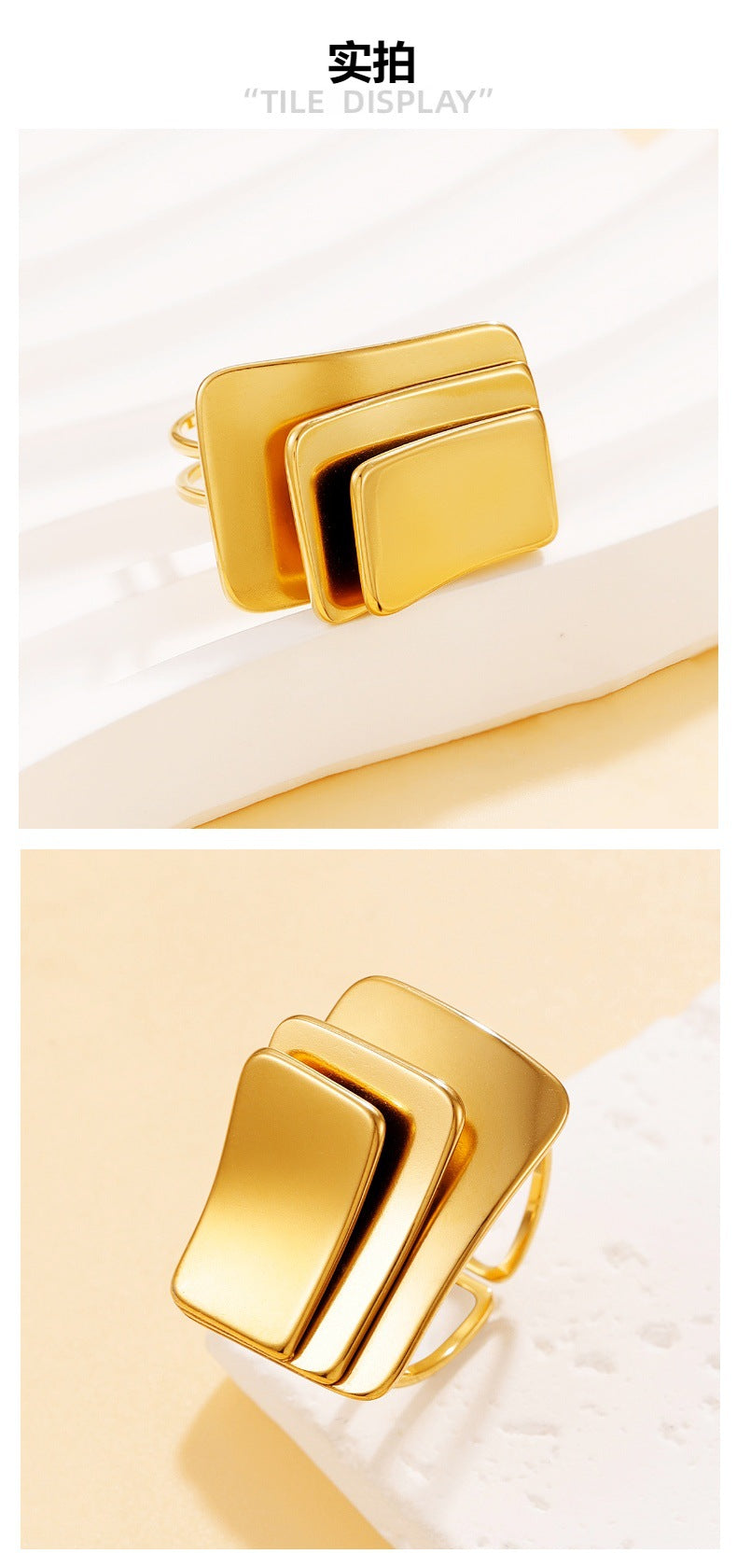 Rectangle Ring For Women In Golden, Perfect For Winter Wear