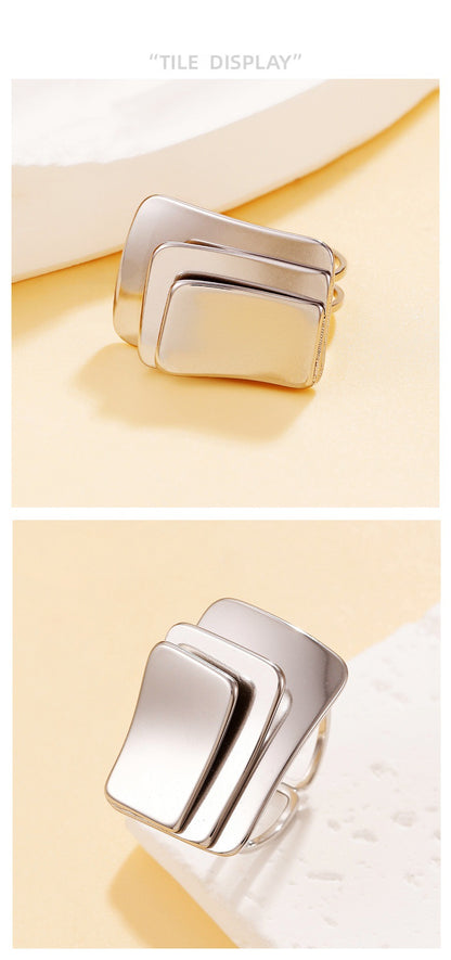 Rectangle Ring For Women In Golden, Perfect For Winter Wear