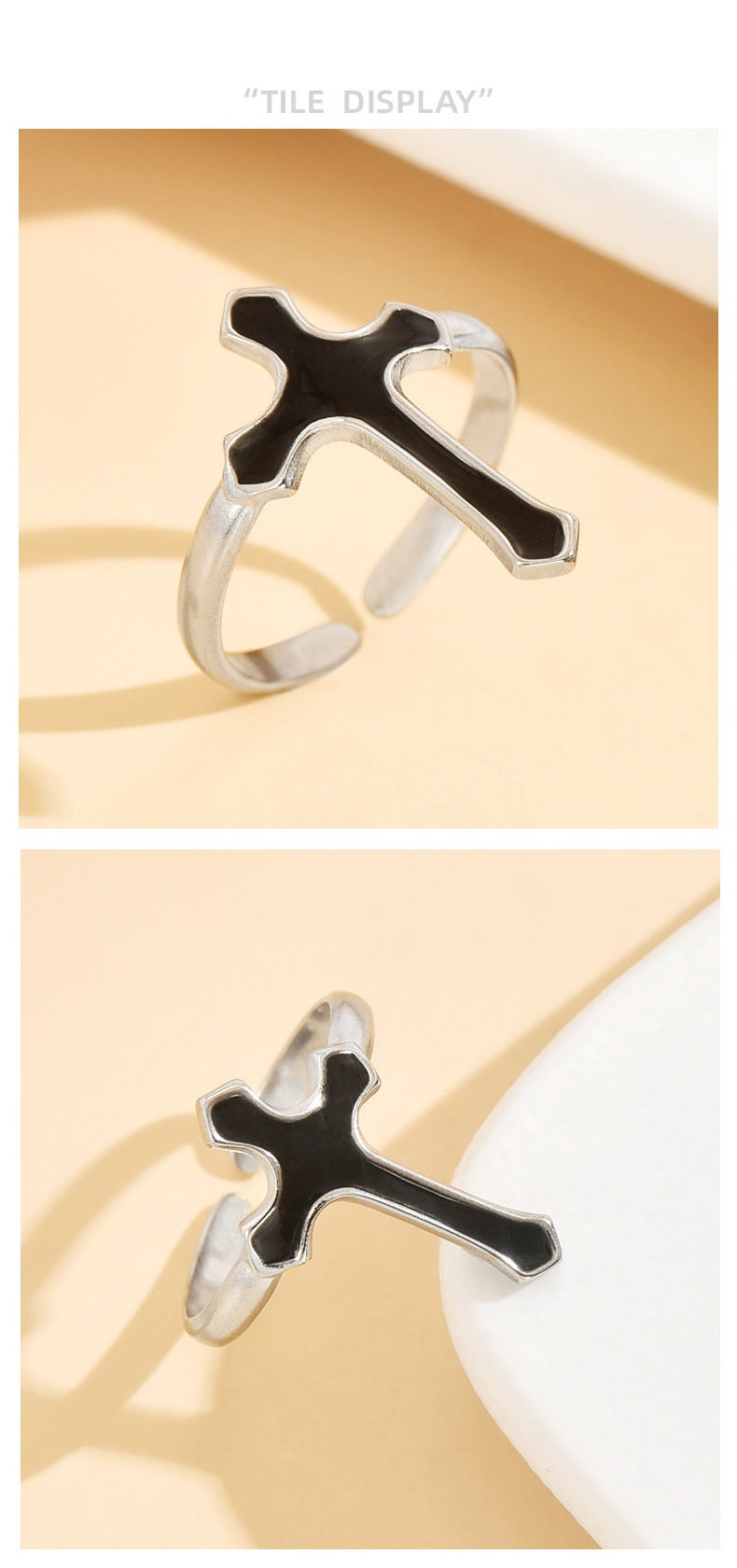 Punk Style Women’s Cross Ring With Black Enamel Finish, Perfect For Bold Fashion Statements