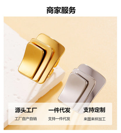 Rectangle Ring For Women In Golden, Perfect For Winter Wear